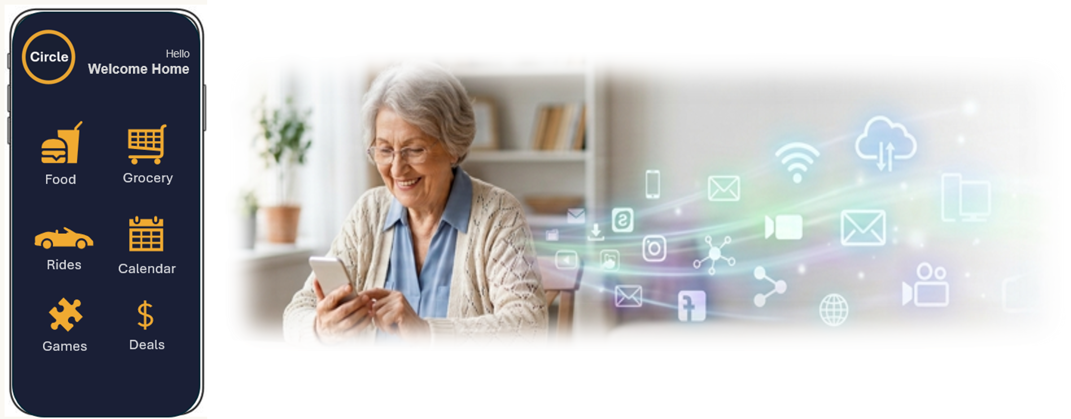 A senior woman smiling as she places an order on her phone